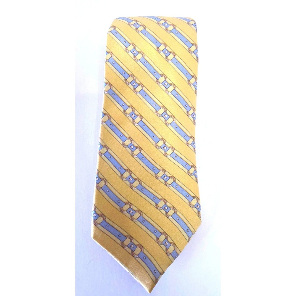 Michael Kors Silk Tie Yellow Blue Horse Bit Chain Link Pattern